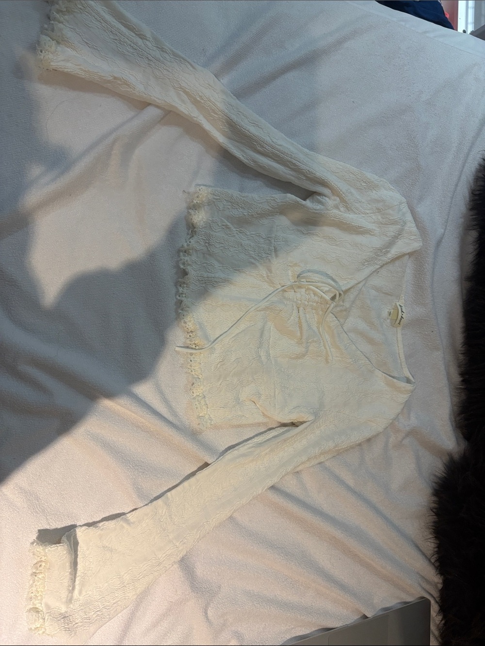 Derek Heart Cream Lace Long Sleeve Tie-Front Top
